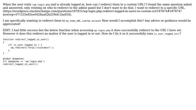 Wordpress: wp-login.php redirect logged in users to custom URL смотреть онлайн