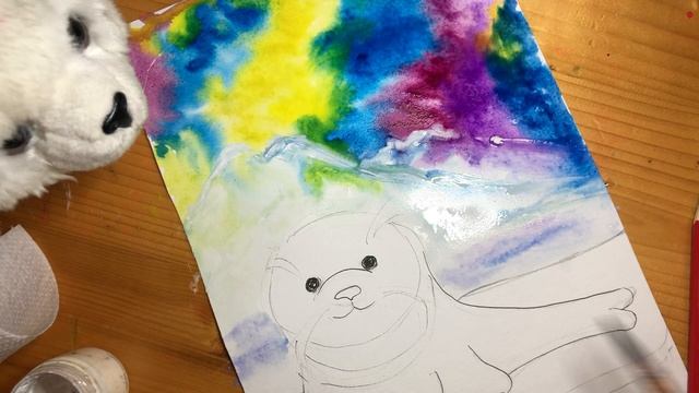 ТЮЛЕНЁНОК. Рисуем маленького тюленя и северное сияние. Очень просто и красиво. смотреть онлайн