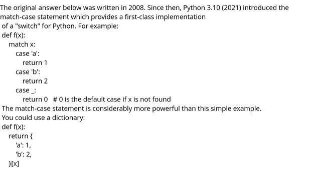 Replacements for switch statement in Python? смотреть онлайн