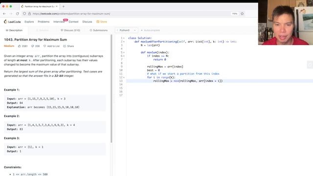 1043. Partition Array for Maximum Sum (Leetcode Medium) смотреть онлайн