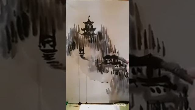 Рисунок китайской горной деревушки. ИЗО-студия "Живая радуга" смотреть онлайн