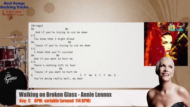🥁 Walking on Broken Glass - Annie Lennox Drums Backing Track with chords and lyrics смотреть онлайн