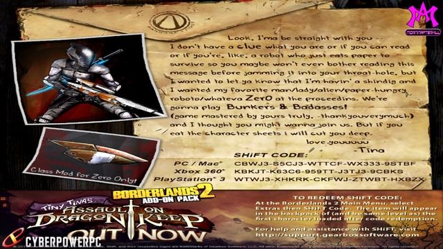 Borderlands 2 Zer0 Gear Up Shift Code! New Class Mods! Tiny Tina's Gear Up Week! Shift Codes Daily! смотреть онлайн