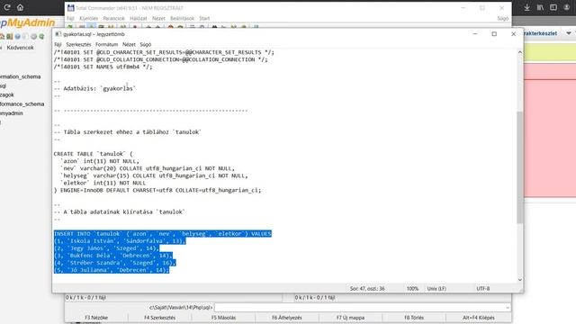 Tábla importálása sql fájlból PHPMyAdmin felületen смотреть онлайн