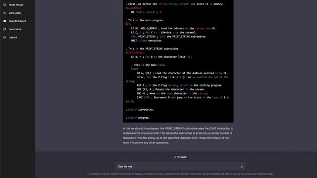 Can ChatGPT Write Z80 Assembly Language?
