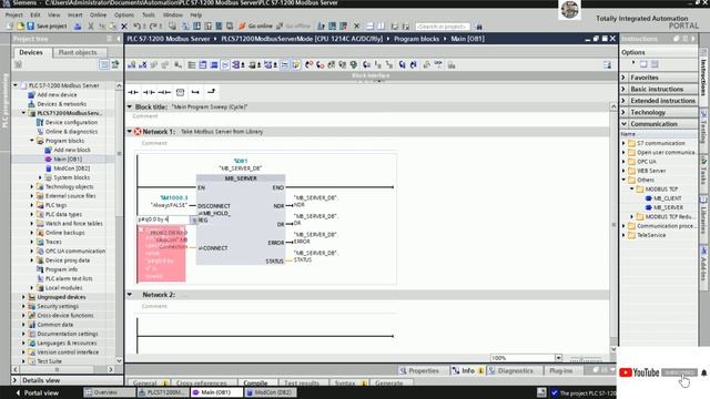 TIA Portal V18| PLC S7-1200 Modbus Server write coil (Digital Outputs) смотреть онлайн