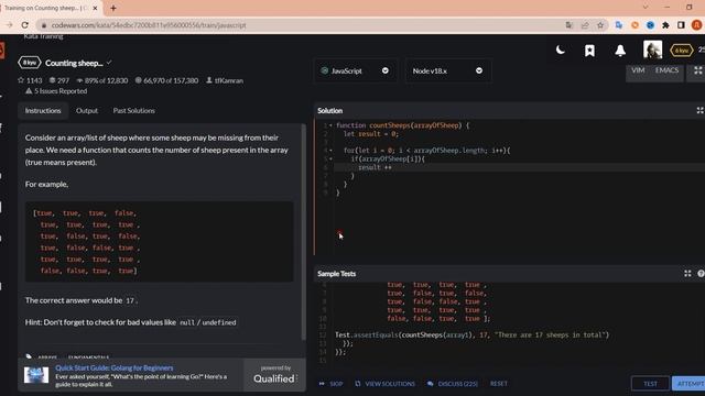 Codewars JavaScript 8kyu / Как решить задачу Counting sheep... ? смотреть онлайн