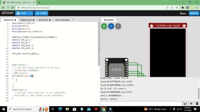 online simulation of esp32 with touch tft ILI9341 | simulation of esp32 with touch lcd in wokwi смотреть онлайн