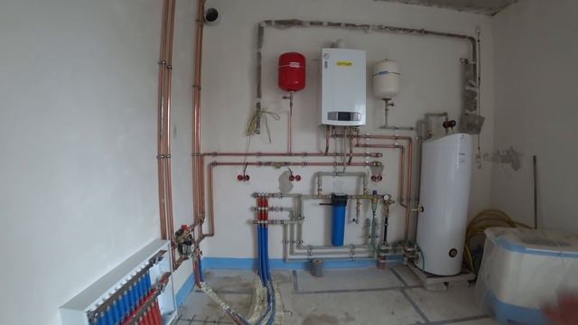 Отопление частного дома 200 кв.м. Теплый пол без радиаторов на первом этаже. Монтаж котельной. смотреть онлайн