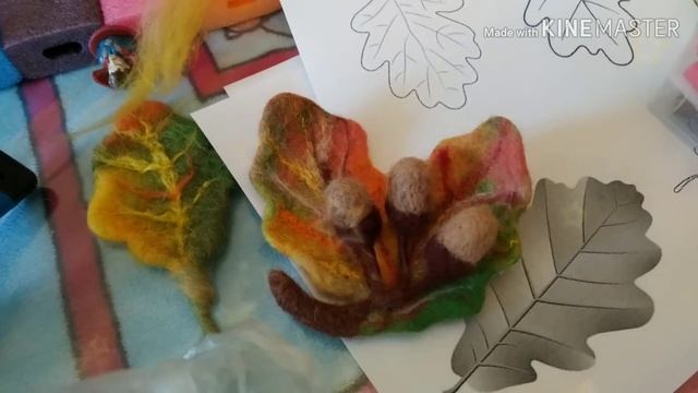 Брошь "Веточка дуба с желудями" Валяние из шерсти смотреть онлайн