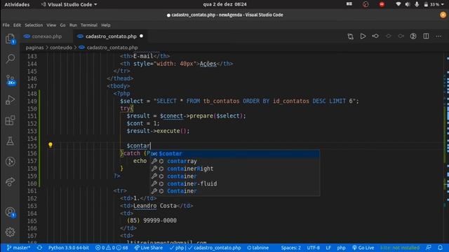 Aula 08 - Listando os contatos cadastrados com PHP e o BD MySql смотреть онлайн