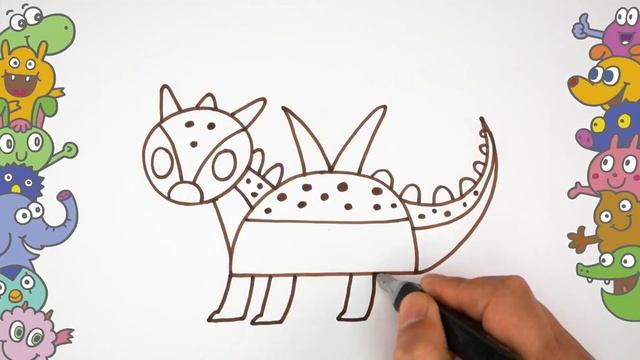 Простое руководство по рисованию динозавров. Рисуем динозавра-раскраску для детей. смотреть онлайн