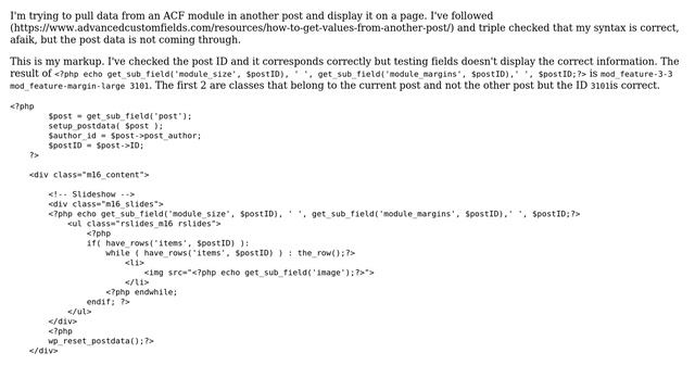 Wordpress: ACF: Not displaying ACF data from another post смотреть онлайн