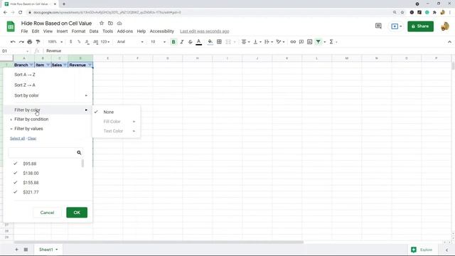 How to Hide a Row Based on Cell Value in Google Sheets смотреть онлайн