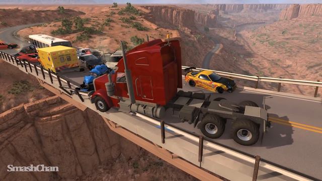 Collapsing Bridge Pileup Car Crashes #5 - BeamNG DRIVE | SmashChan