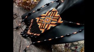 Авторская бижутерия ручной работы Колье в стиле Бохо из бисера с геометрическим узором Этника