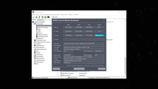 Intel Core i3-8145U (ASUS X509FL) AIDA 64 Cache & Memory Benchmark & CPU Queen смотреть онлайн
