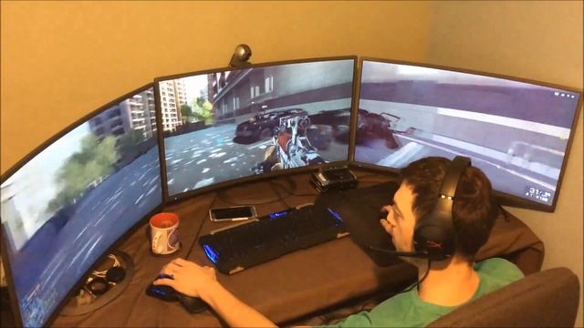 Gaming on 3 Sceptre 32" Curved monitors! смотреть онлайн