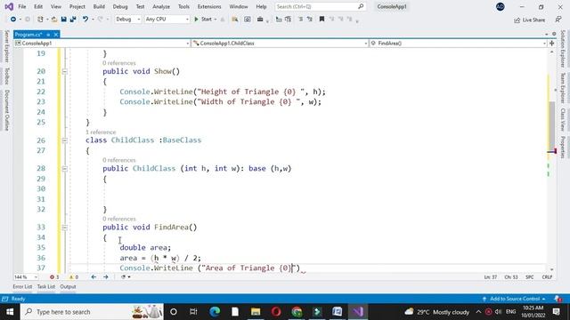 Program to find area of triangle using Inheritance with C# смотреть онлайн