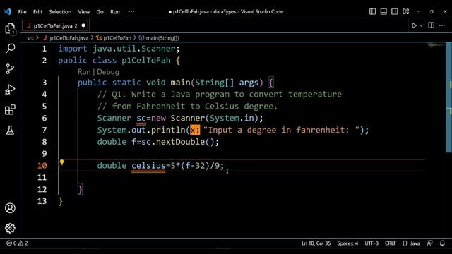 Write a Java program to convert temperature from Fahrenheit to Celsius degree | Data Types in Java смотреть онлайн