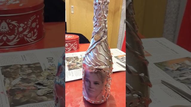 мастер класс украшение серебряной бутылки с фотографией в подарок