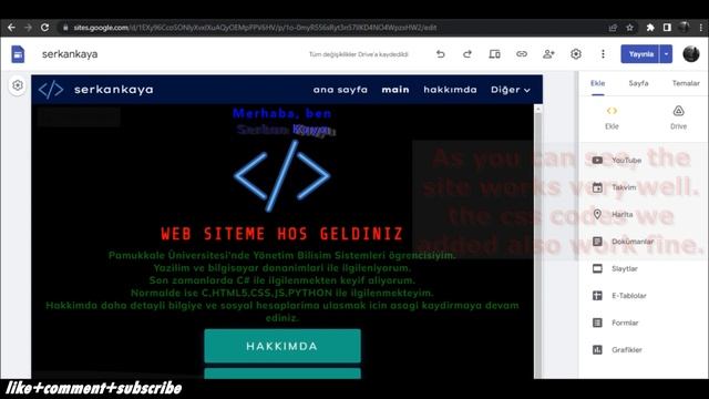 How to add HTML and CSS codes to Google Sites? In 1 minute. (Google Sites'a HTML ve CSS Ekleme) смотреть онлайн