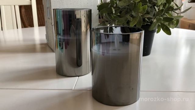 Восковая светодиодная свеча в стакане ТАНЦУЮЩЕЕ ПЛАМЯ, LED-огонь, дымчатая, батар. 1051772 1051773 смотреть онлайн