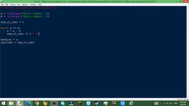Calculating Modulus and Quotient without using the '%' and '//' operators in python. смотреть онлайн