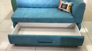 Прямой диван на кухню со спинкой и выдвижным ящиком