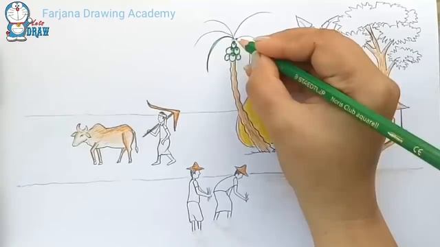 How to draw scenery of working people / cultivation step by step смотреть онлайн