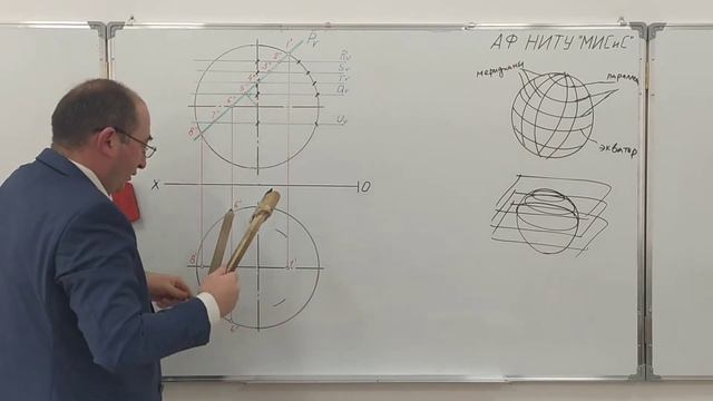 Построение линии пересечения поверхности шара с проецирующей плоскости смотреть онлайн
