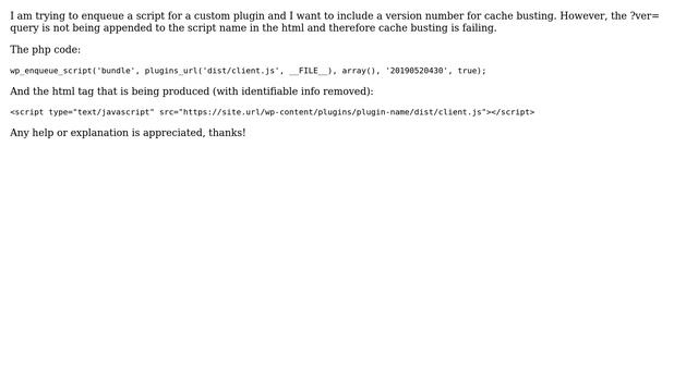 Wordpress: Enqueue script with version number not working смотреть онлайн
