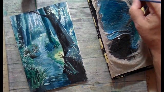 Как нарисовать пейзаж акрилом. Водопад в лесу. Рисунки для срисовки смотреть онлайн