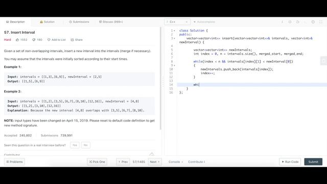 Google Interview Question - LeetCode - Insert Interval смотреть онлайн