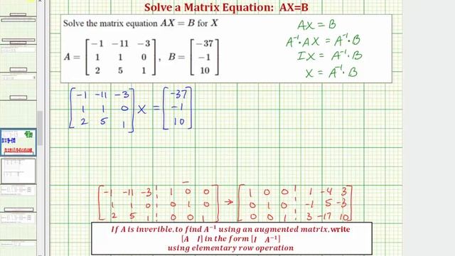 Ex: Solve the Matrix Equation AX=B (3x3) смотреть онлайн