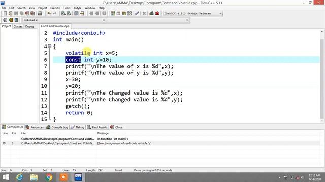 C Programming Tutorials in Tamil Part 6 (Volatile vs Constant variables) смотреть онлайн