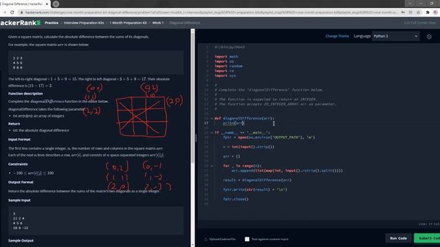 Hackerrank - Diagonal Difference walkthrough #Python #Hackerrank смотреть онлайн