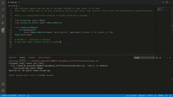 How to set code runner for python3 in visual studio code
