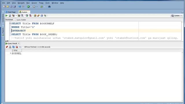 Oracle da SQL asoslari 36 UNION, INTERSECT, MINUS смотреть онлайн
