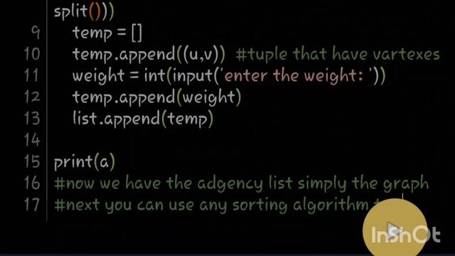 sort the weighted graph by the weights | python code смотреть онлайн