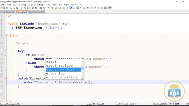 PHP Fundamental Bangla Tutorial Last Class : PHP exception handling смотреть онлайн
