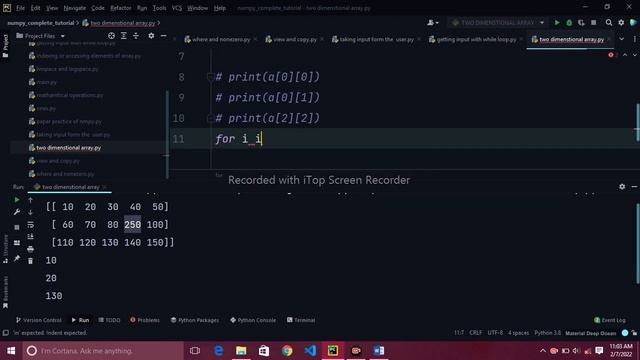 intro to two dimensional array using array methods and accessing its elements with for loop in nump смотреть онлайн