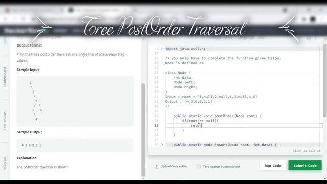TREE | POST - ORDER TRAVERSAL | BINARY TREE POSTORDER TRAVERSAL IN JAVA | JAVA | HACKERRANK SOLUTIO смотреть онлайн