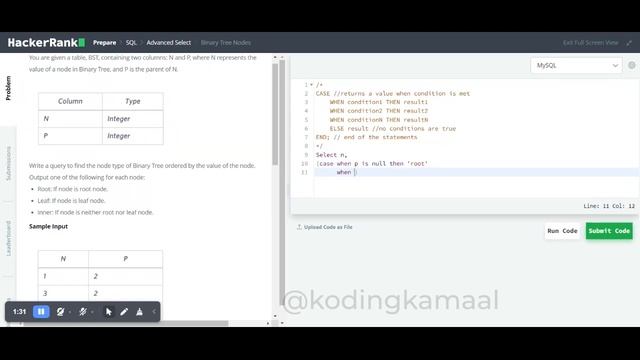 Binary Tree Nodes || HackerRank SQL Solution смотреть онлайн