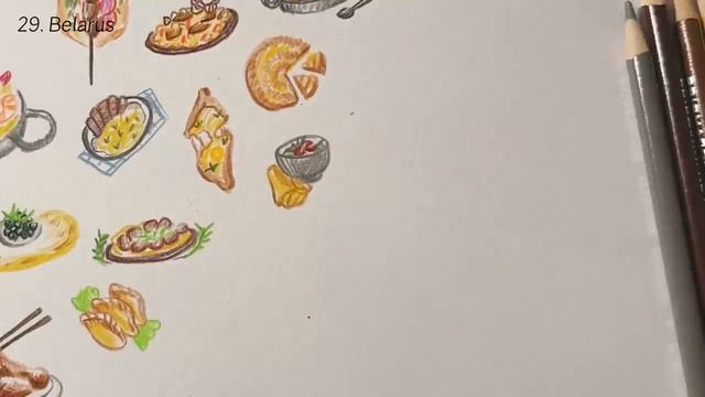 ASMR L Drawing Popular Food Of 69 Countries ??? (draw With Me/ Study With Me)