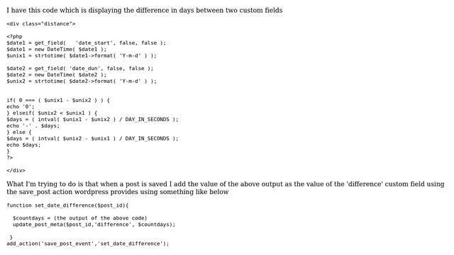 Wordpress: Update post meta value as date difference between two fields смотреть онлайн