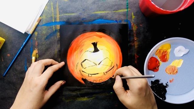 СТРАШНАЯ ТЫКВА НА HALLOWEEN ? • Рисунок на Хеллоуин • Пошаговый урок для детей • Рисование красками смотреть онлайн