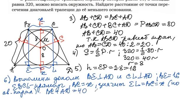Математика ОГЭ. Задание №25. Окружность, вписанная в равнобедренную трапецию. смотреть онлайн