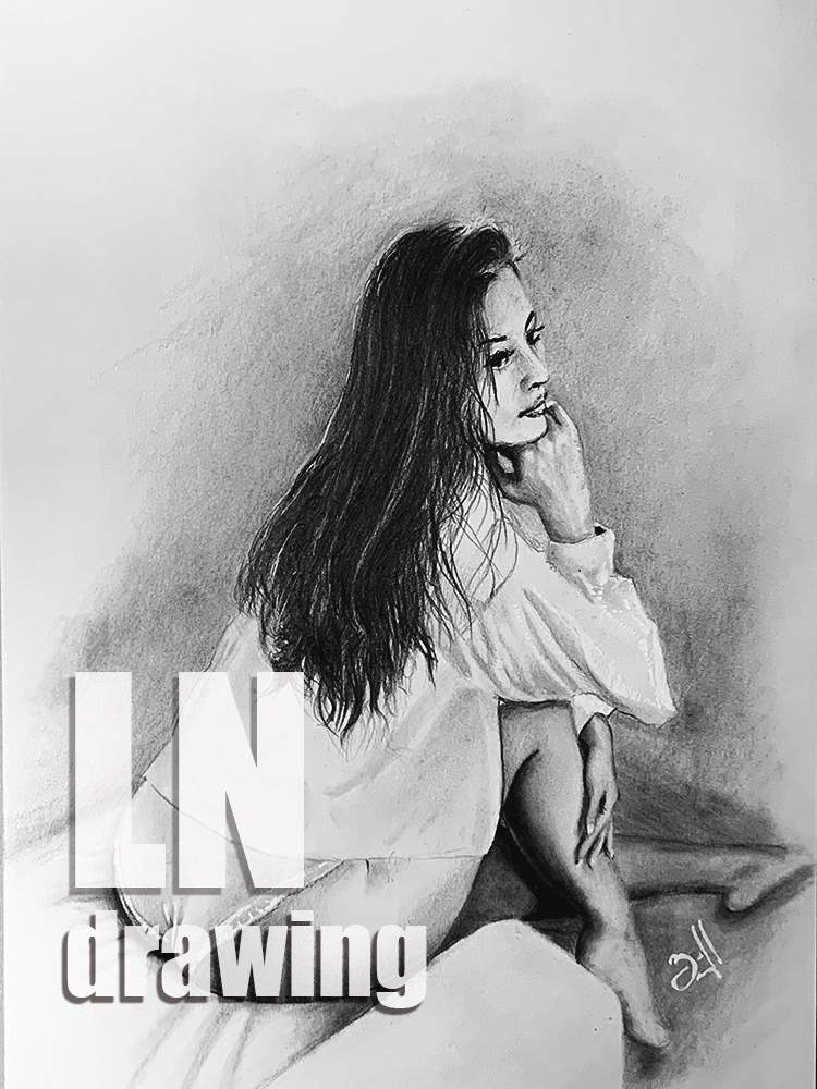 Pencil Drawing Of A Sitting Girl In The Morning