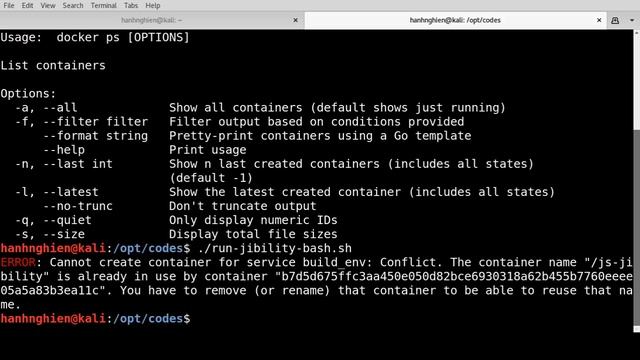 [Kali] docker run ERROR: Cannot create container for service: Conflict смотреть онлайн